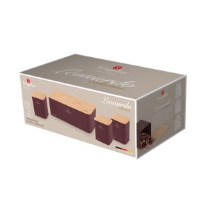 Cutie paine cu recipiente Leonardo Berlinger Haus BH 8900, visiniu, capac lemn detasabil - Img 7