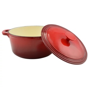 Oala fonta emailata cu capac 24 cm, 4 L, Perfect Home 12012, rosie