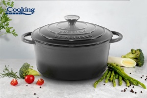 Semioala Fonta Emailata + Capac 28x13 Cm, 6l, Marble Gray, Cooking By Heinner HR-ZVC-S28
