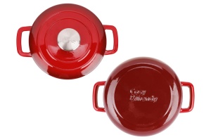 Oală fontă emailată cu capac 20 cm 2,7 L Roșu tradițional Fontestic Cosy & Trendy 9967501 - Img 2