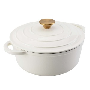 Oala fonta emailata cu capac crem Perfect Home 20 cm, 2L 17920