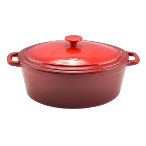 Oala fonta emailata ovala cu capac 36 cm, 8,5 L Perfect Home 10115, rosie