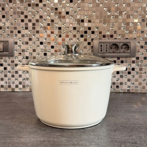 Oală înaltă marmorată cu capac 24 cm, 6,2 L – Royalty Line AD24MG, crem, antiaderentă, compatibilă inducție - Img 6