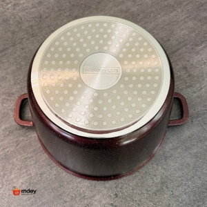 Oală înaltă marmorată cu capac 24 cm, 6,2 L – Royalty Line AD24MG, vișiniu, antiaderentă, compatibilă inducție - Img 2