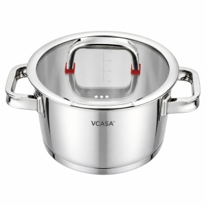 Oală inox 304 cu capac 18 cm, 2,2 L, pentru inducție – VCASA Sierra 90103, capac din sticlă cu strecurătoare - Img 7