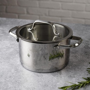 Oală inox 304 cu capac 20 cm, 3,4 L, pentru inducție – VCASA Amara 90114, capac din sticlă cu strecurătoare - Img 5