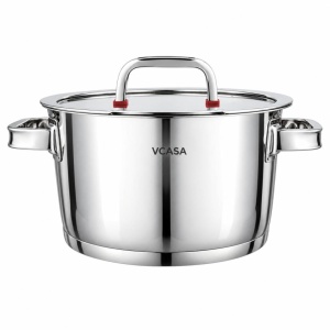 Oală inox 304 cu capac 24 cm, 5,3 L, pentru inducție – VCASA Sierra 90105, capac din sticlă cu strecurătoare