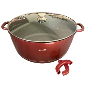 Oala marmorata 24 L , cu capac, de calitate, pentru zacusca, gemuri, compoturi, bulion Bachmayer BM 7753-44, antiaderenta, curatare usoara, cu protectie manere din silicon rosu burgund - Img 4