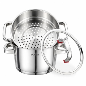Oală pentru gătit la abur inox 304, 20 cm, 3 piese, pentru inducție – VCASA Sierra 90107, capac din sticlă - Img 5