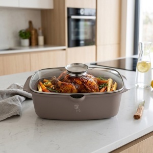 Oala roaster pentru cuptor 6L Taupe Berlinger Haus, gri mat, capac cu strecuratoare integrata, antiaderenta, compatibila inductie - Img 5