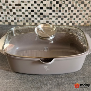 Oala roaster pentru cuptor 6L Taupe Berlinger Haus, gri mat, capac cu strecuratoare integrata, antiaderenta, compatibila inductie - Img 4