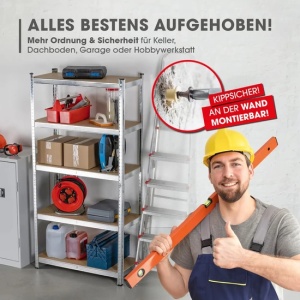 Raft metalic 180x90x40 cm, cu 5 polite din pfl, greutate mare EASYMAXX Perfect Home DS11768-L - Img 3