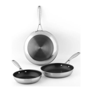 Set 3 tigăi inox DuraMax Carl Schmidt Sohn 20, 24 și 28 cm, interior ceramic antiaderent cu structură de fagure, pentru inducție și cuptor 260°C - Img 7