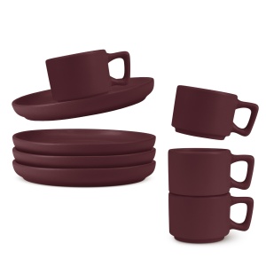 Set 4 cani cu farfurii Leonardo Berlinger Haus BH 10017, visiniu