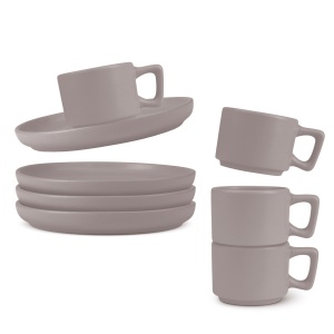 Set 4 cani cu farfurii Taupe Berlinger Haus BH 10016, ceramica, gri