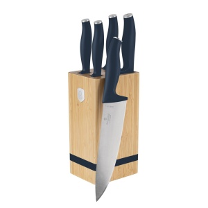 Set 5 cuțite din inox cu suport din bambus – Berlinger Haus Deep Sea BH 3143, albastru mat, mâner soft-touch