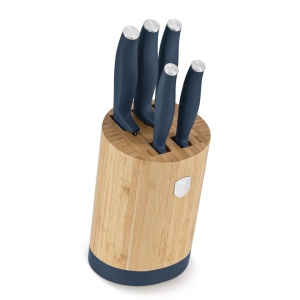 Set 5 cuțite din inox cu suport din bambus – Berlinger Haus Deep Sea BH 3144, albastru mat, mâner ergonomic cu apărătoare - Img 5
