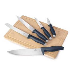 Set 5 cuțite din inox cu tocător din bambus – Berlinger Haus Deep Sea BH 3142, albastru mat, mâner soft-touch