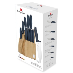 Set 9 cuțite din inox cu suport din bambus, include 4 cuțite de friptură – Berlinger Haus Deep Sea BH 3145, teal mat - Img 2