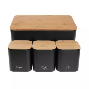 Set cutie de paine neagra cu 3 recipiente, otel, capace din bambus, Kinghoff KH1586 - Img 4