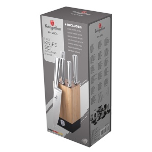 Set cutite 6 piese Berlinger Haus BH 2804, maner turnat, suport bambus, inox