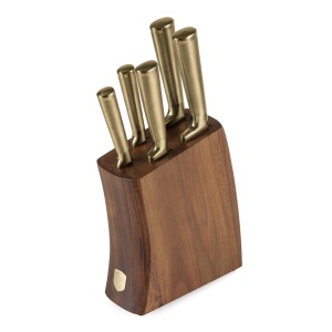 Set cutite 6 piese Leonardo Berlinger Haus BH 3125, auriu, suport lemn