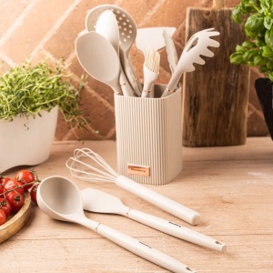 Set de ustensile de bucatarie din silicon, 12 piese, crem Klausberg KB-9012, cu suport, ideal pentru vasele antianderente - Img 7