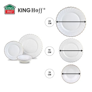 Set farfurii 18 piese, opal, alb cu auriu Kinghoff KH-1921 - Img 3