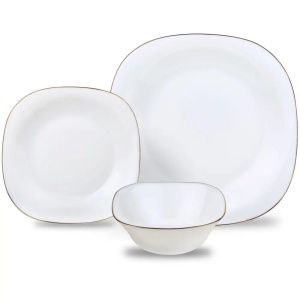 Set farfurii 18 piese, opal, alb cu auriu Kinghoff KH-1923