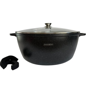 Set oală mare 23,4 L (44 cm) + cratiță 7 L (34 cm) marmorate Royalty Line, capac de sticlă, pentru conserve și mese mari - Img 3