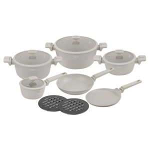 Set oale marmorate cu tigaie clatite 12 peise Klausberg KB-7967, crem
