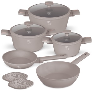 Set oale si tigai 10 piese, antiaderente Taupe Collection Berlinger Haus BH 8110NN, compatibile inductie, capace cu strecurator - Img 2