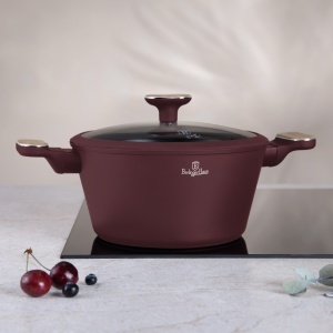 Set oale si tigai 15 piese Leonardo Nordic Berlinger Haus BH 8306, antiaderente, manere cu insertie lemn, visiniu mat - Img 7