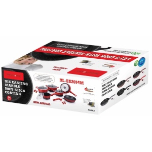 Set oale si tigai cu capace 14 piese Royaly Line ES 2014M, maro, antiaderente, marmorate, inductie, manere detasabile