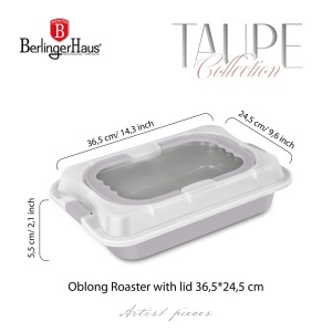 Tava cu capac plastic 36,5x24 cm Taupe Berlinger Haus BH 8638, antiaderenta, gri