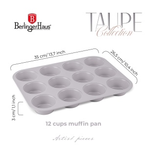 Tava muffins 12 forme Taupe Berlinger Haus BH 7947, antiaderenta, gri