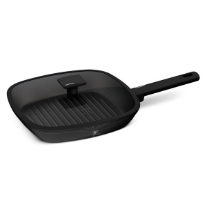Tigaie grill cu capac 28 cm, 2,1 L – Berlinger Haus Matte Black BH 8184, negru mat, antiaderentă titan, compatibilă inducție