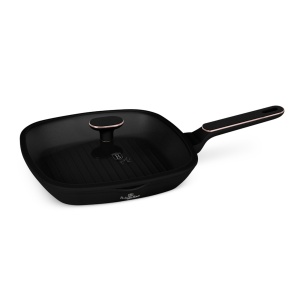 Tigaie grill cu capac 28 cm Black Rose BH 8355, negru mat, compatibila cu toate tipurile de plite, inclusiv inductie
