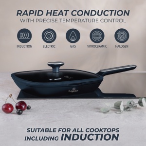 Tigaie grill cu capac Deep Sea Berlinger Haus BH 8374, albastru mat, compatibila cu toate tipurile de plite inclusiv inductie - Img 8