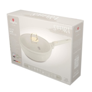 Tigaie wok cu capac 28 cm, 3,2L Sahara Berlinger Haus BH 8064, antiaderenta, crem