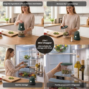 Tocător electric 2 în 1, 300 W, bol 1 L – Berlinger Haus Green Matte BH 9889, verde mat, 4 lame inox, 2 viteze - Img 10