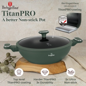 Wok cu capac 30 cm – Berlinger Haus Green Matte BH 8160, verde mat, antiaderent titan, compatibil inducție - Img 6