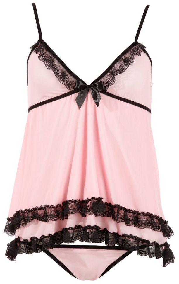 Babydoll-Set Cottelli Lingerie, pink/black - L - 1 | YEO