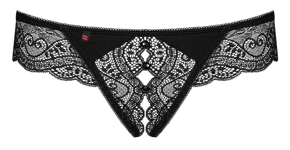 Chilot cu decupaj in zona intima, fabricat din dantela fina cu motive florale Obsessive, black - L/XL