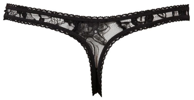 Chilotei tanga din dantela florala cu decupaj in zona intima String lace, Orion, black - M - 2 | YEO