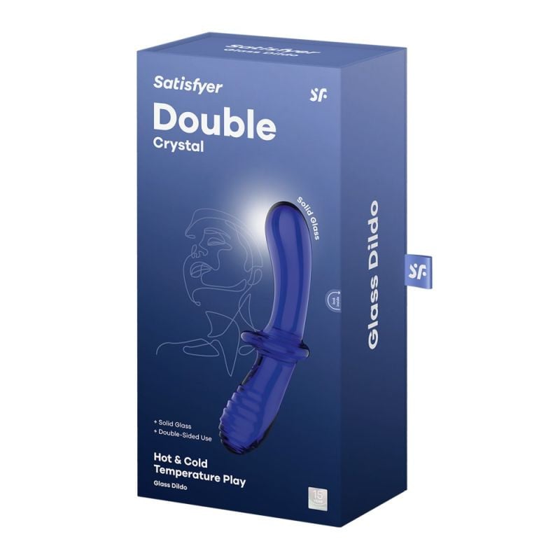 Dildo dublu din sticla borosilicata solida Satisfyer Double Double Crystal light blue (20cm)