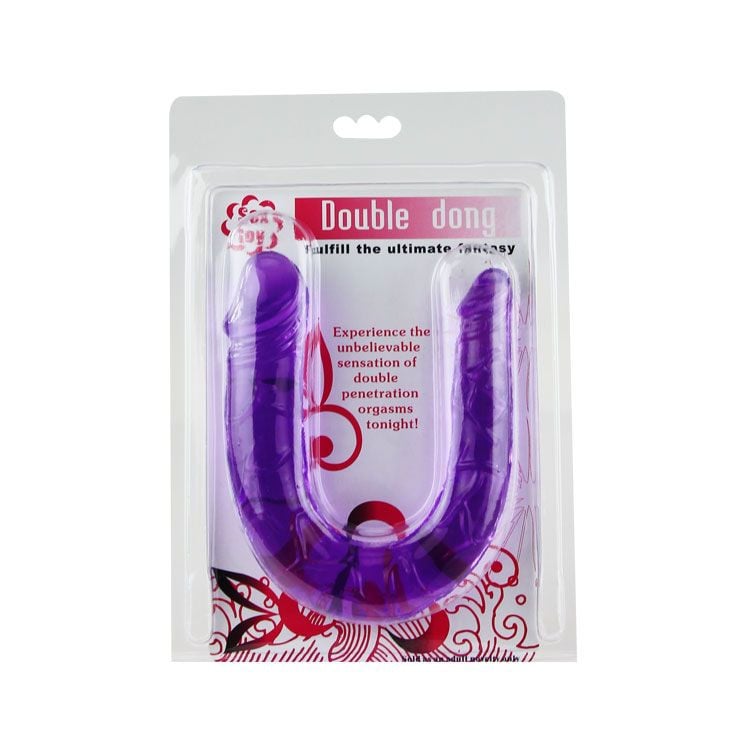 Dildo dublu transparent DOUBLE DONG PURPLE, 30CM culoare mov