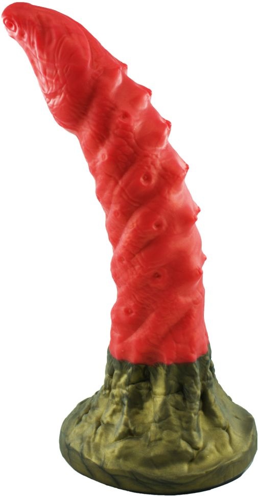 Dildo fantezist No.11 Fantasy Beasts, Silicon Premium, Rosu/Verde, 25 cm