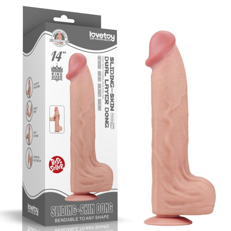 Dildo realist gigantic cu doua straturi, cu piele exterioara moale 14\'\' King Sized Sliding Skin Dual Layer Dong (36cm)