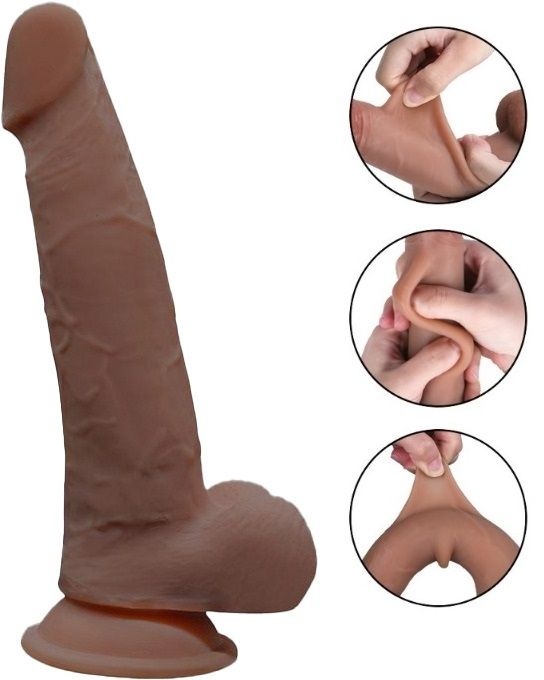 Dildo realist Grey Sliding&Bendable, TPE Strat Dublu, Caramel, 20cm